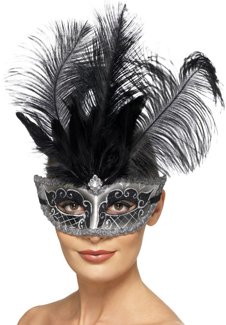 Zwarte Venetian Veren Masker