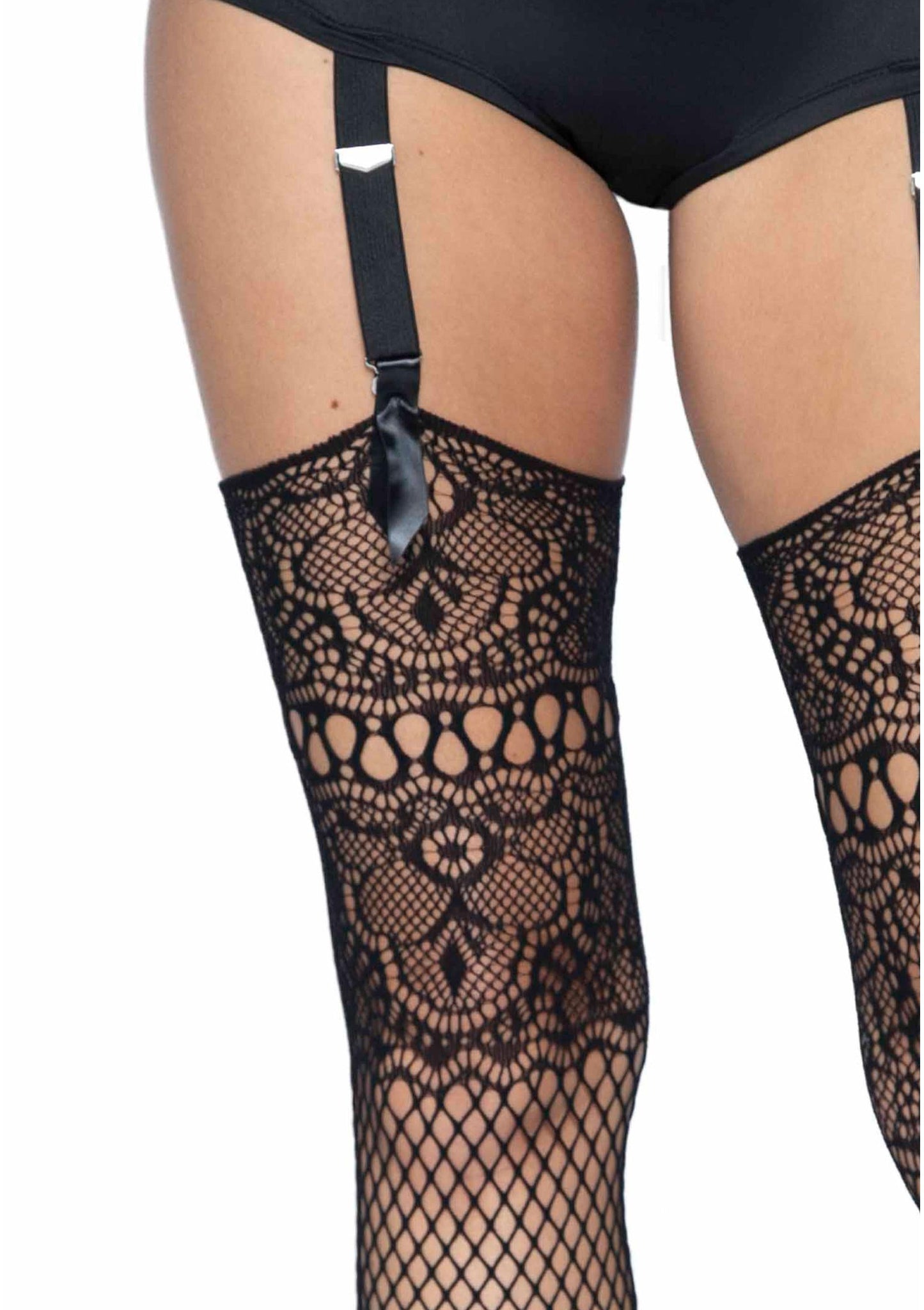 Fishnet Backseam Stockings with Lace Top