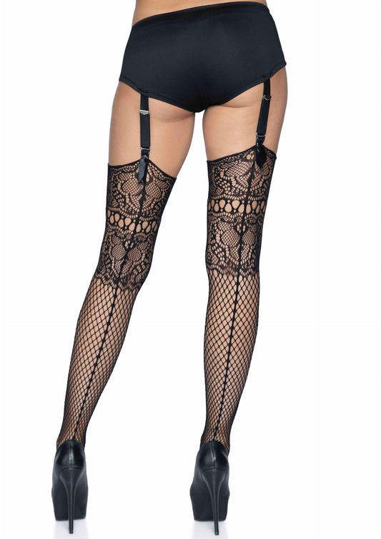 Fishnet Backseam Stockings with Lace Top
