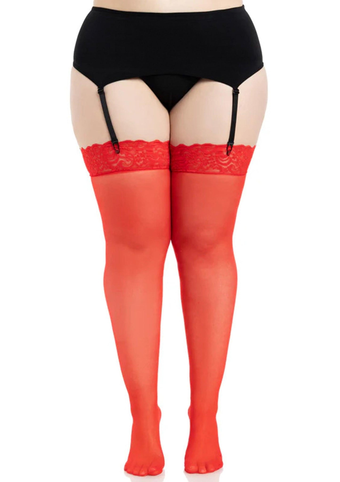Plus Sheer Backseam Stockings with Lace Top