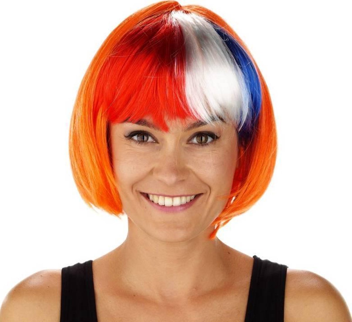 Oranje Pruik met Rood-Wit-Blauwe Pony