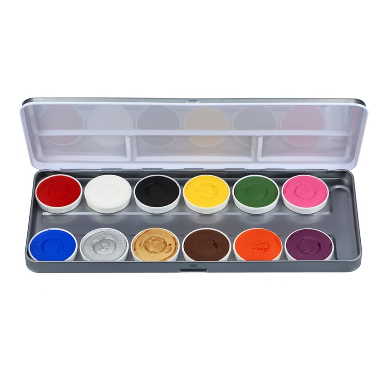 Aqua Face- and Bodypaint palette 12 BRIGHT colours