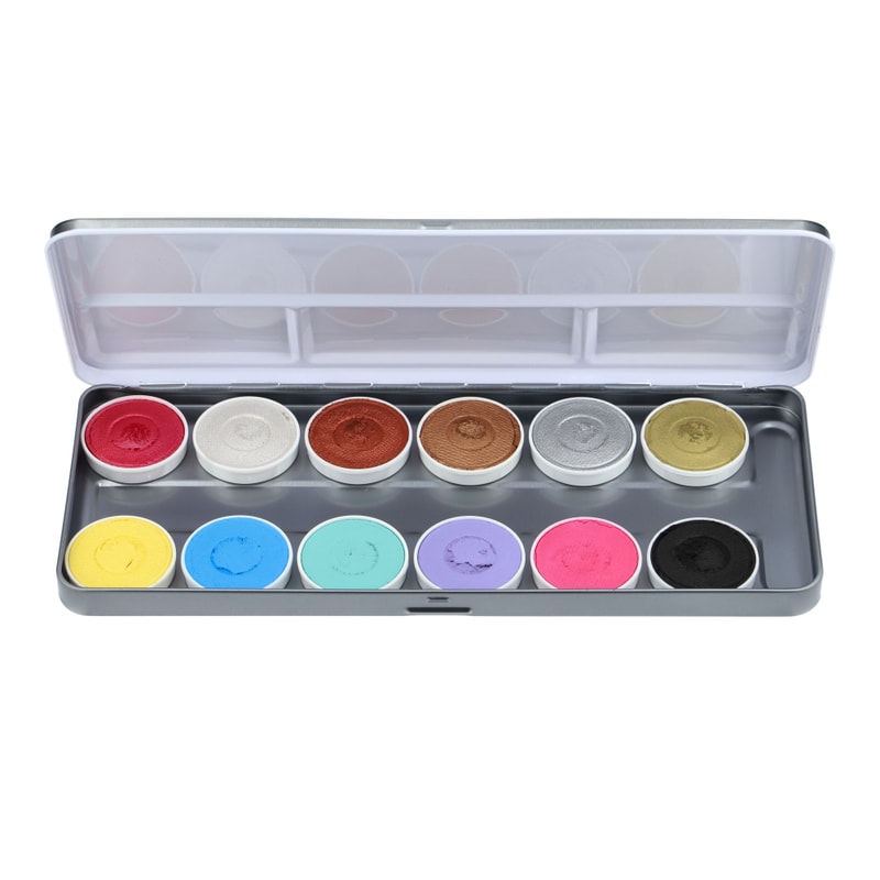 Aqua Face- and Bodypaint palette 12 colours DUO SHIMMER- AND PASTEL COLOURS