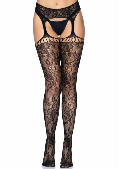 Lace Stockings with  Attached Garter Belt