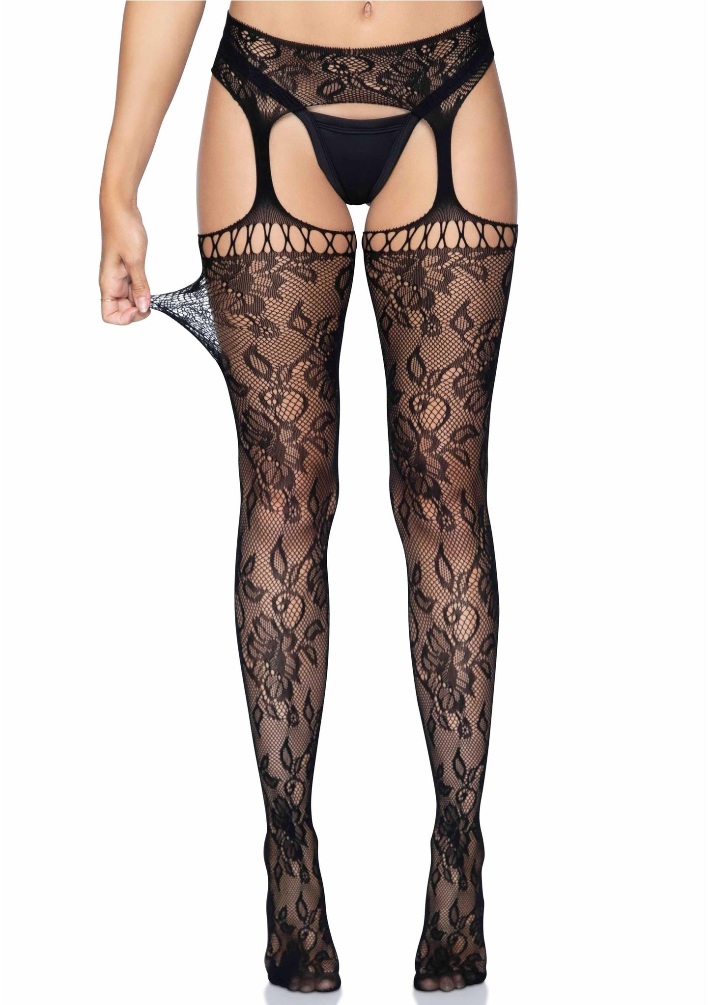 Lace Stockings with  Attached Garter Belt
