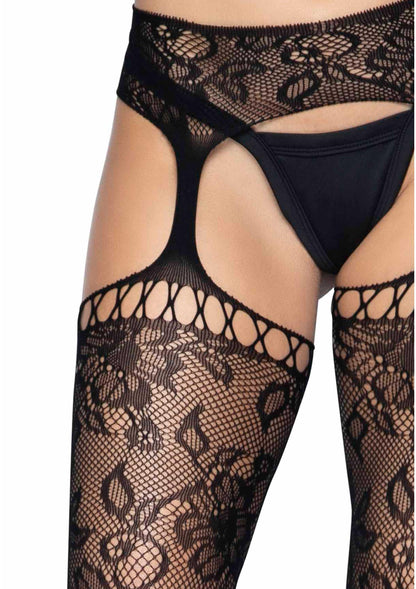 Lace Stockings with  Attached Garter Belt