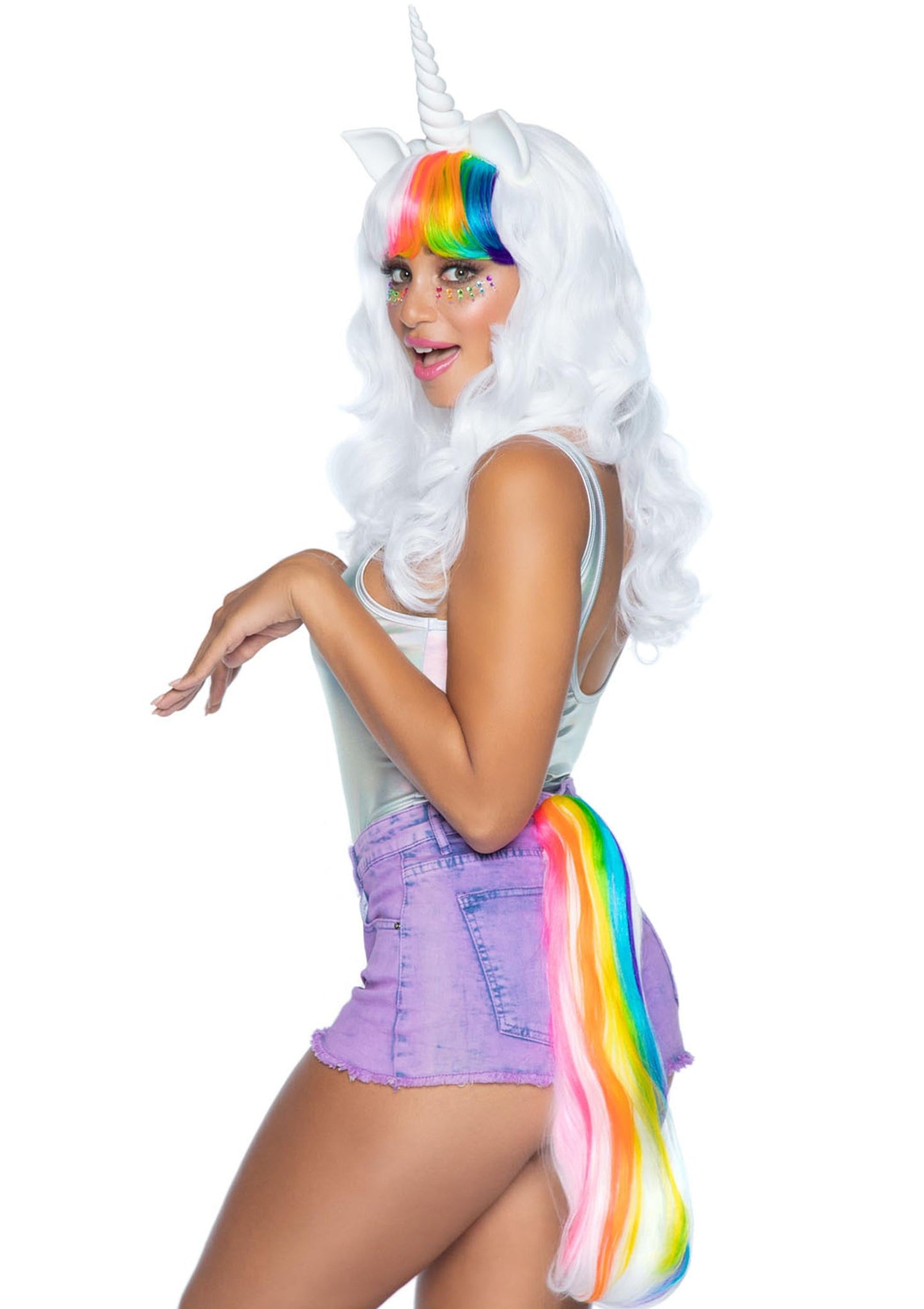 Unicorn Wig and Rainbow Pin-On Tail