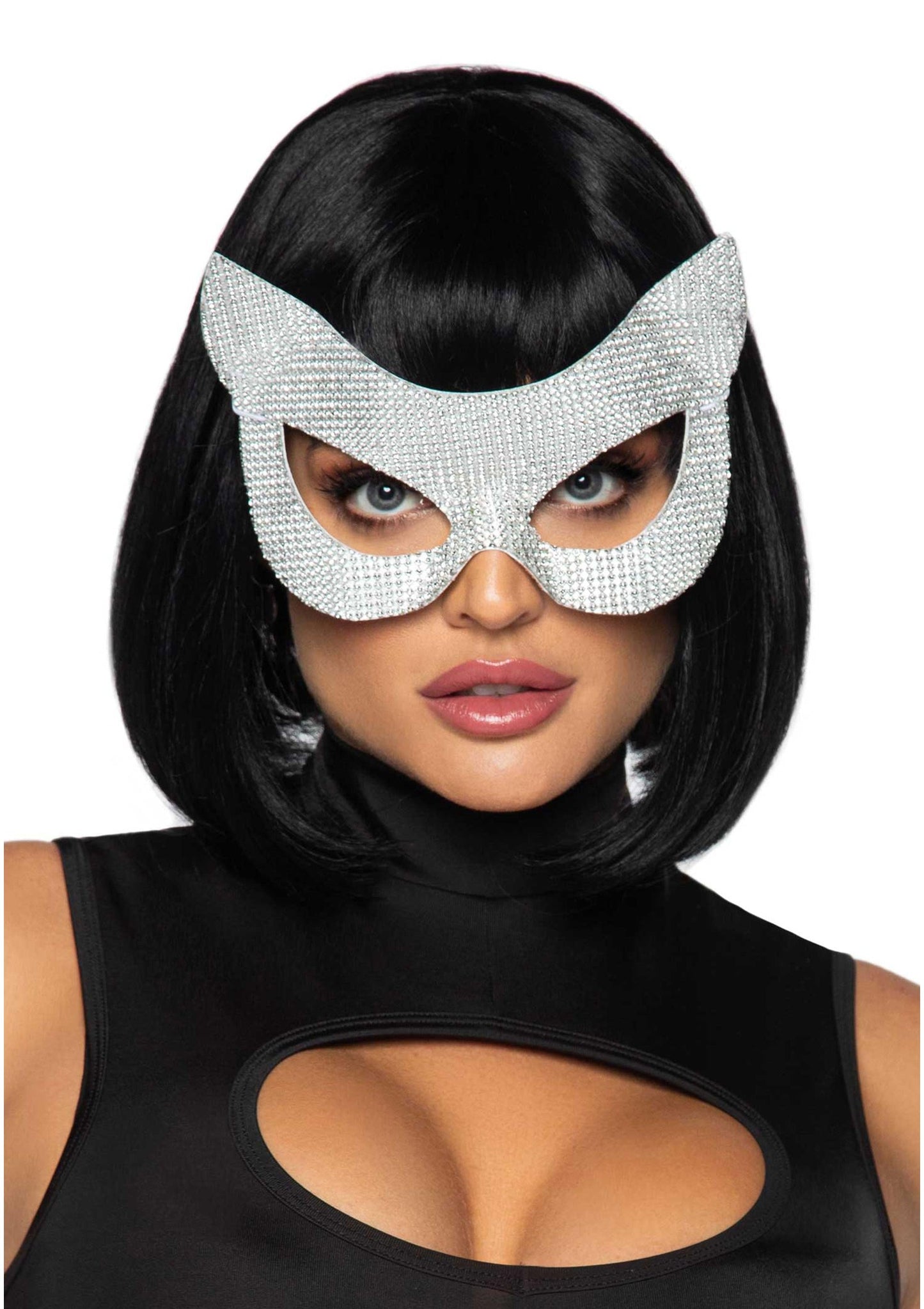 Faux Rhinestone Cat Mask