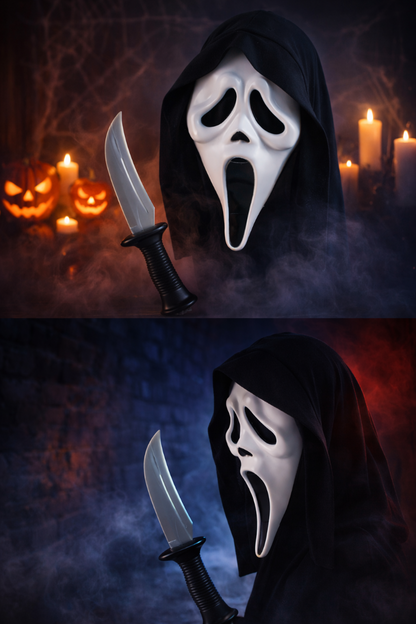 Ghost Face Masker met Capuchon & Mes Officiele Licentie