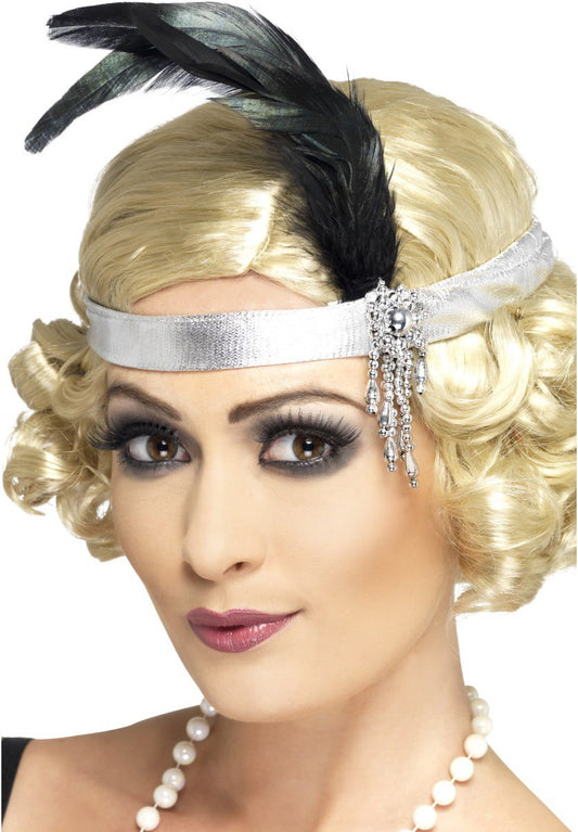 Satin Charleston Hoofdband Zilver