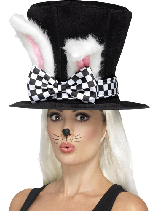Tea Party March Hare Top Hat, Black & White