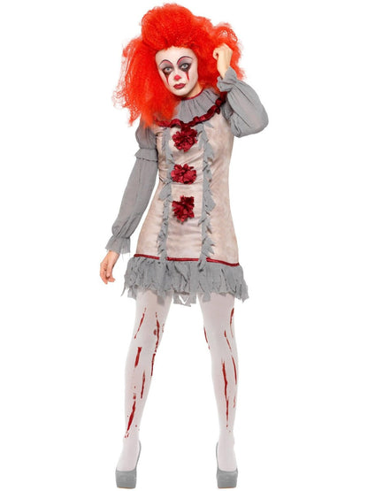 Vintage Clown Lady Costume Grey & Red