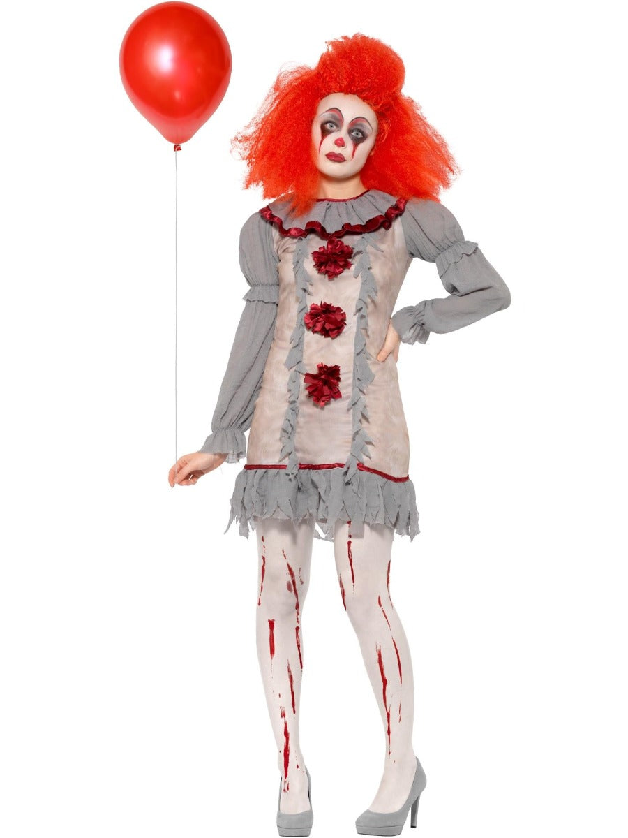 Vintage Clown Lady Costume Grey & Red