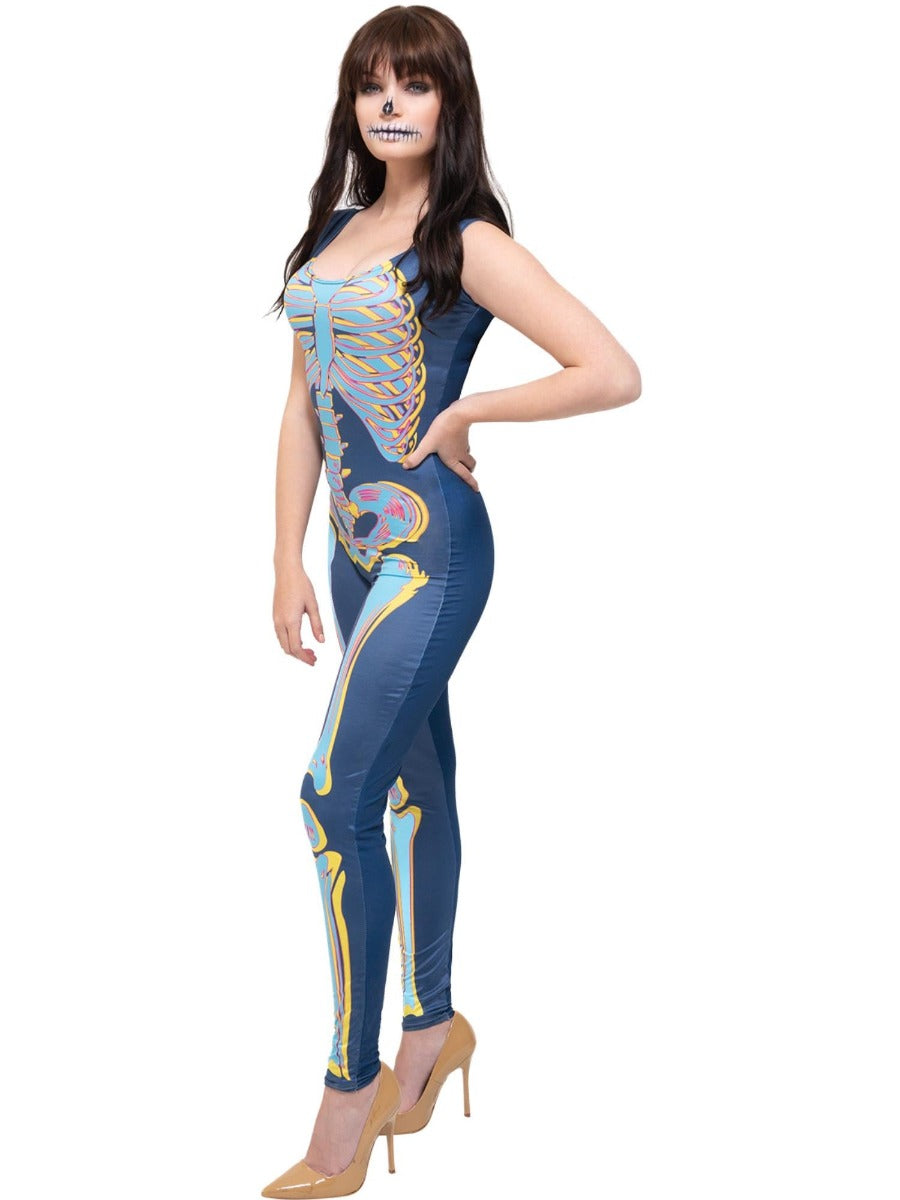 Fever Sexy Skeleton Costume, Blue XS