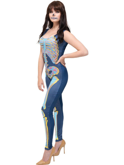 Fever Sexy Skeleton Costume, Blue XS