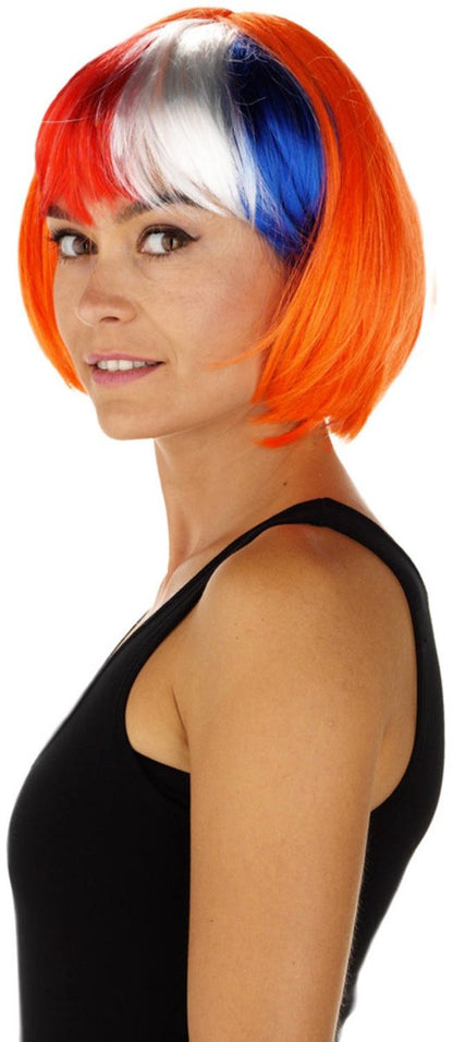 Oranje Pruik met Rood-Wit-Blauwe Pony