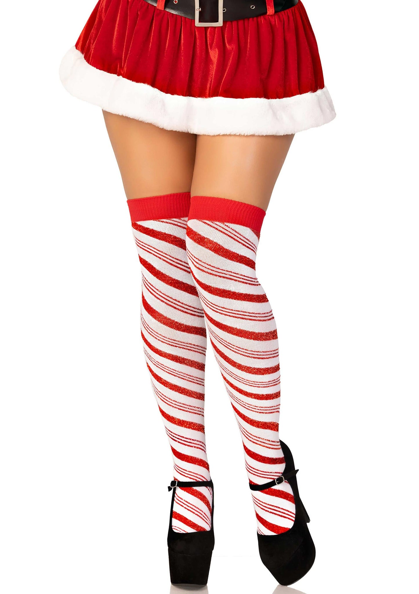 Candy Cane Lurex Over The Knee Socks