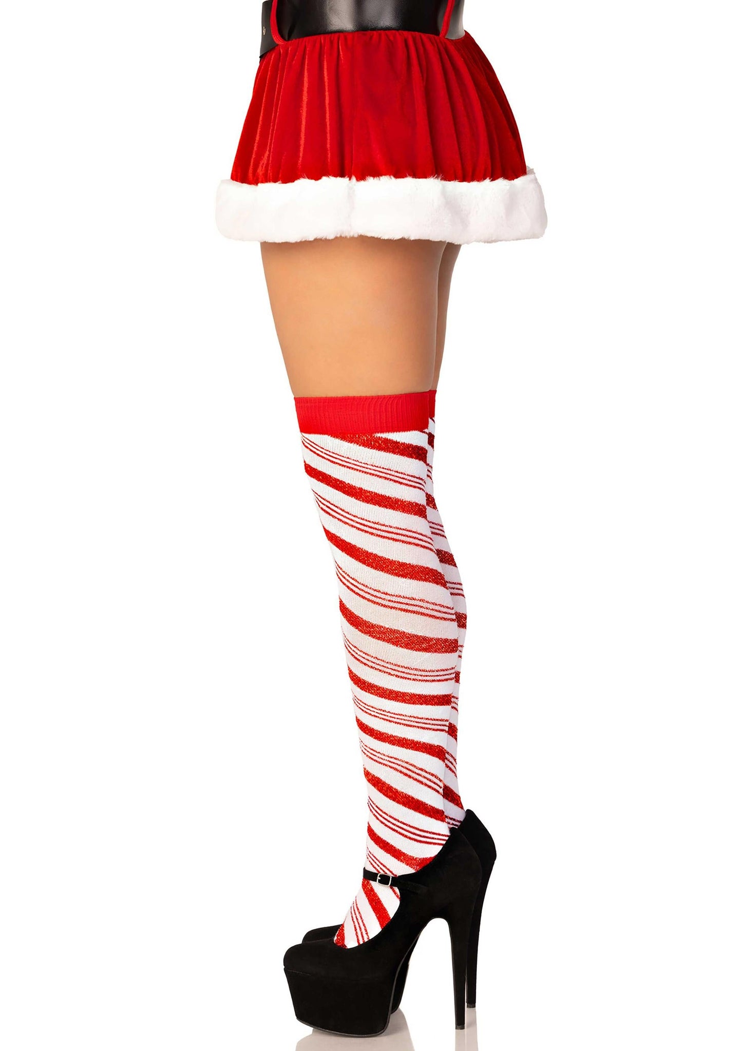 Candy Cane Lurex Over The Knee Socks
