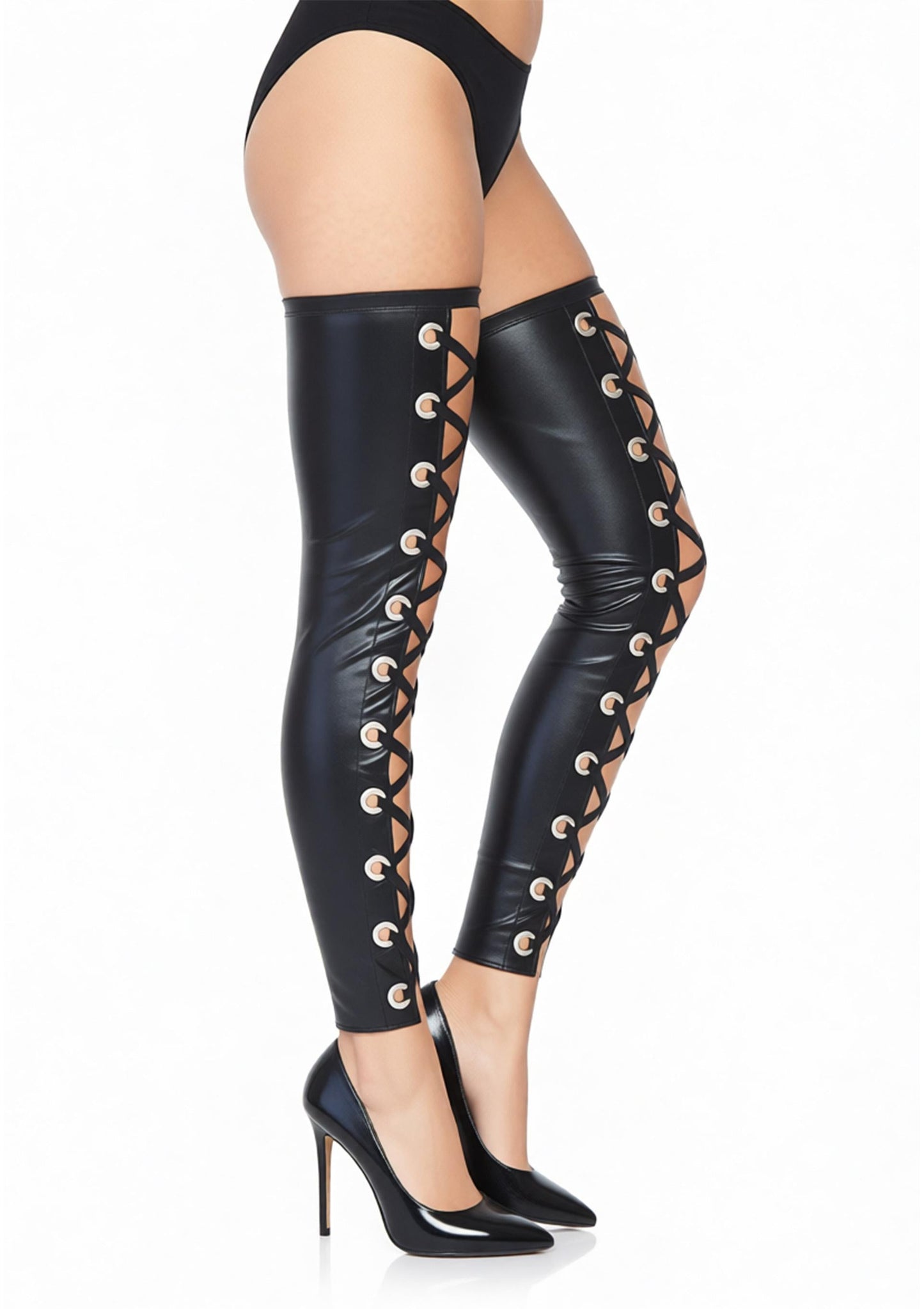 Wetlook Footless Lace Up Thigh