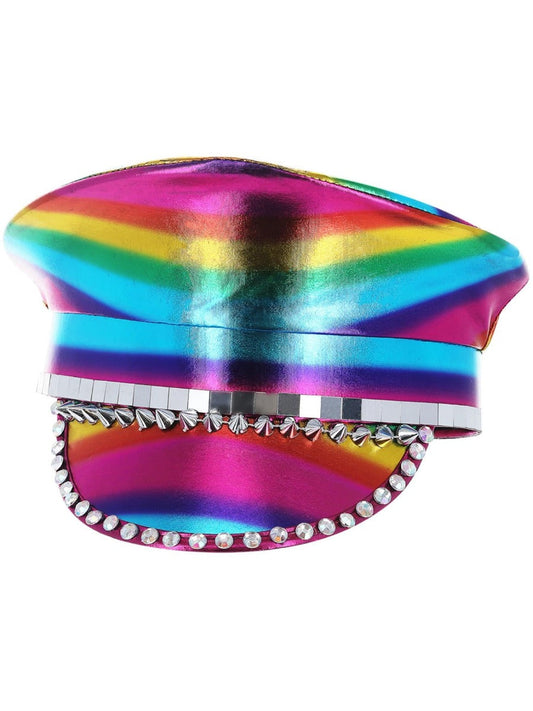 B Keus - Metallic Studded Rainbow Captains Hat