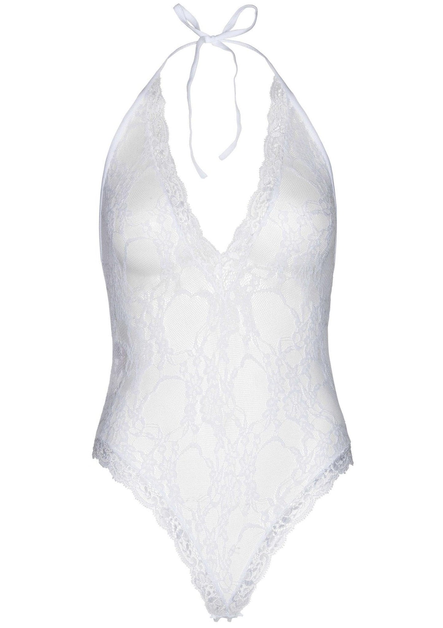 Floral Lace Deep-V Teddy and Stockings
