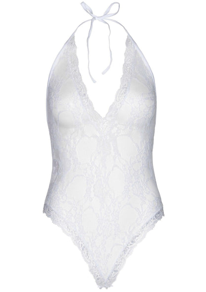 Floral Lace Deep-V Teddy and Stockings