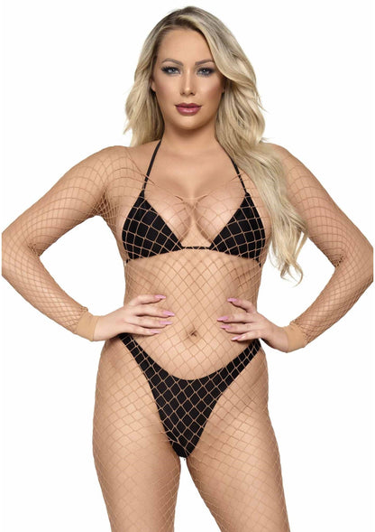 Elastane Fishnet Long Sleeves Bodystocking