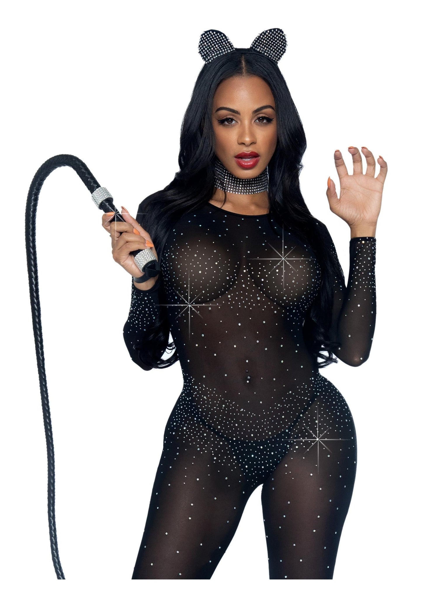 Sheer Rhinestone Catsuit