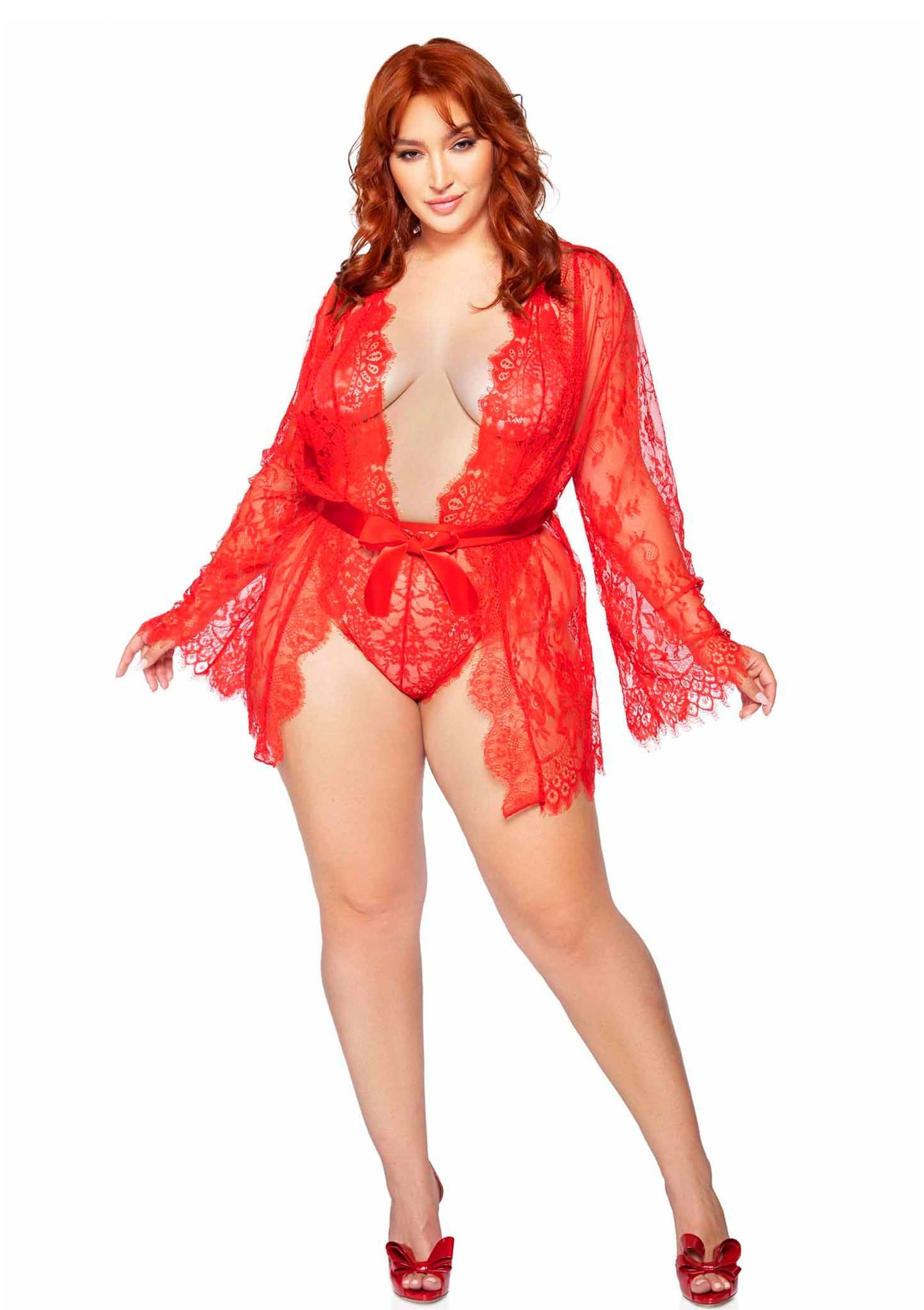 Plus Teddy with Cheeky Thong and Lace Robe