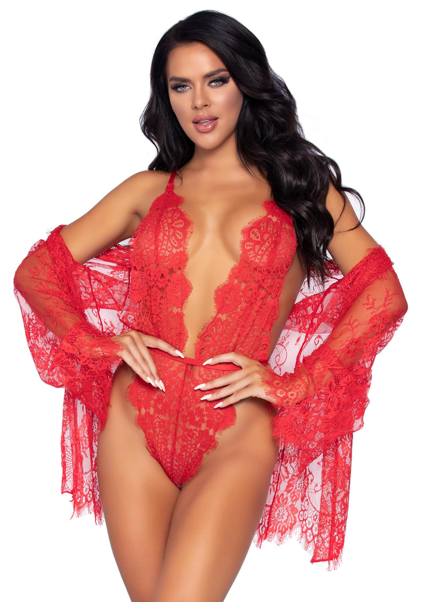 Teddy with Cheeky Thong and Lace Robe
