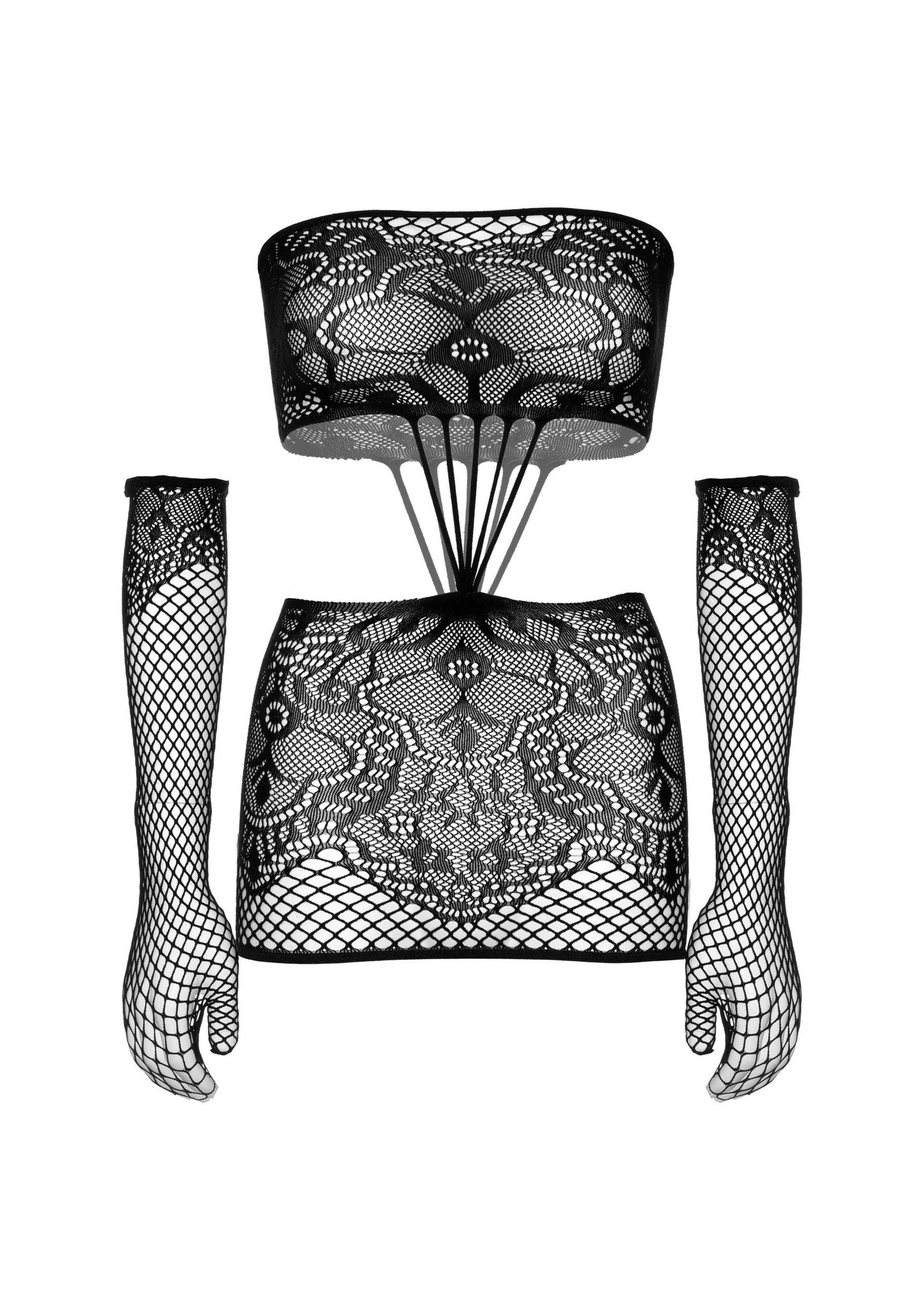 Strappy Lace Dress and Matching Gloves