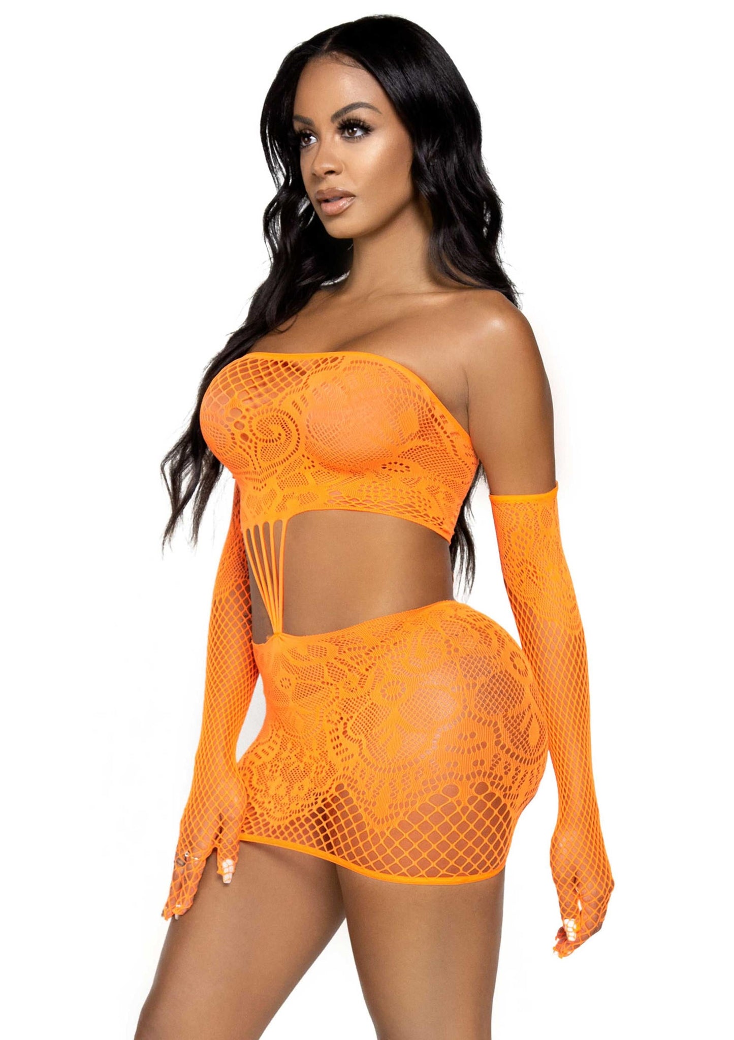 Strappy Lace Dress and Matching Gloves