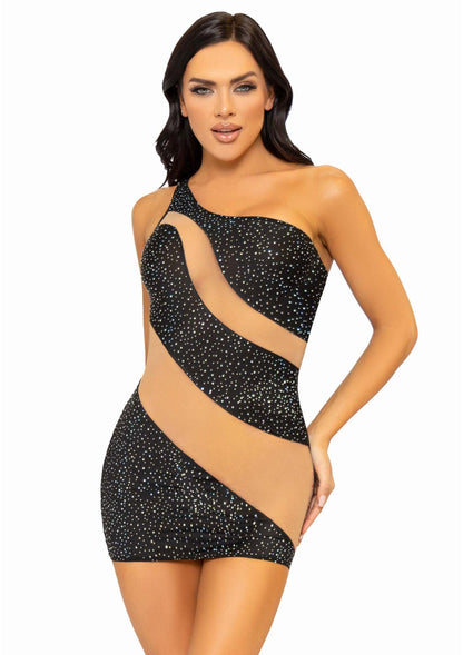 Rhinestone Mini Dress with Mesh Accents