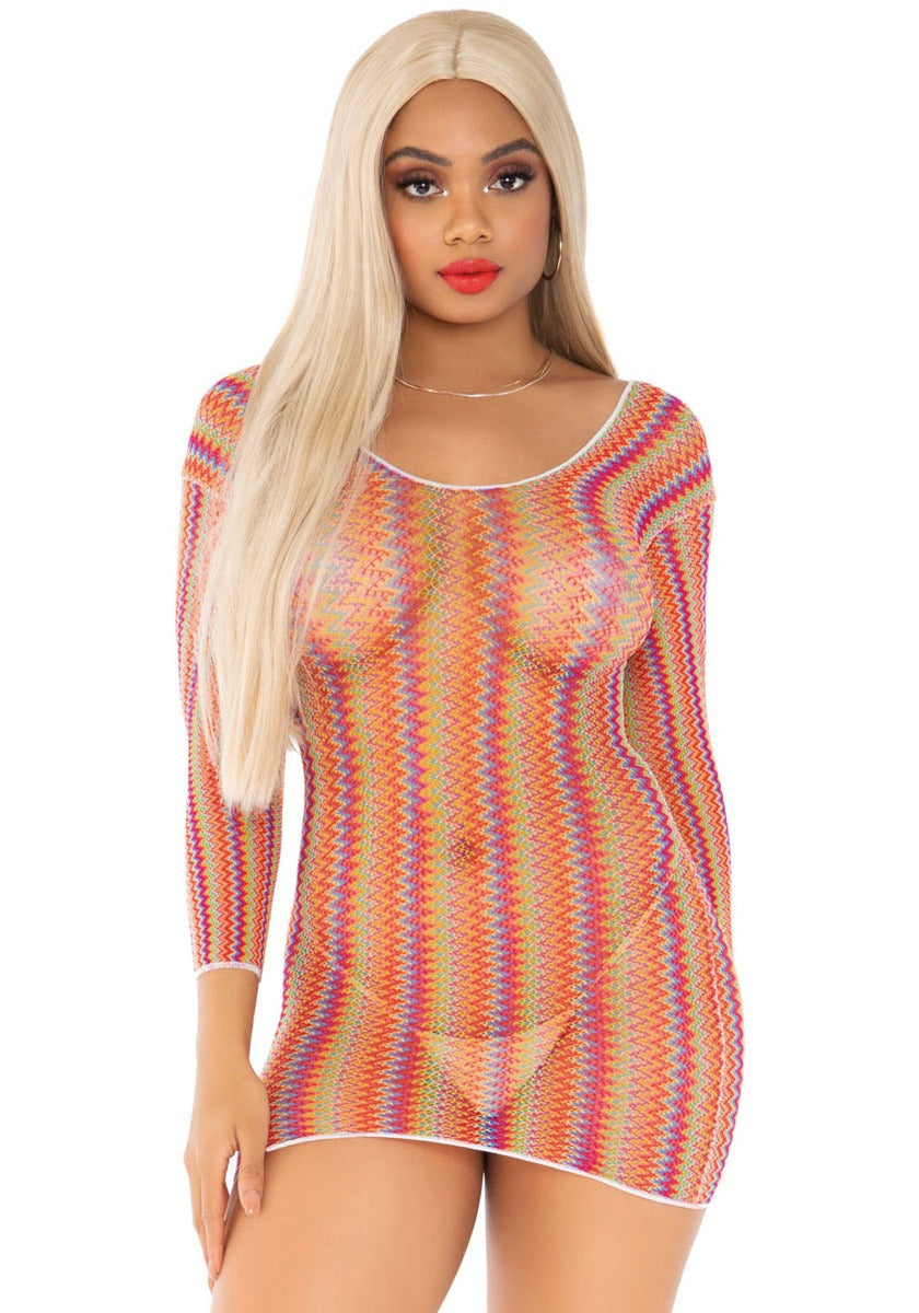 Zig Zag Rainbow Net Mini Dress