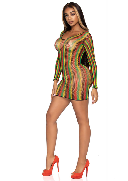 Rasta Net Long Sleeve Mini Dress