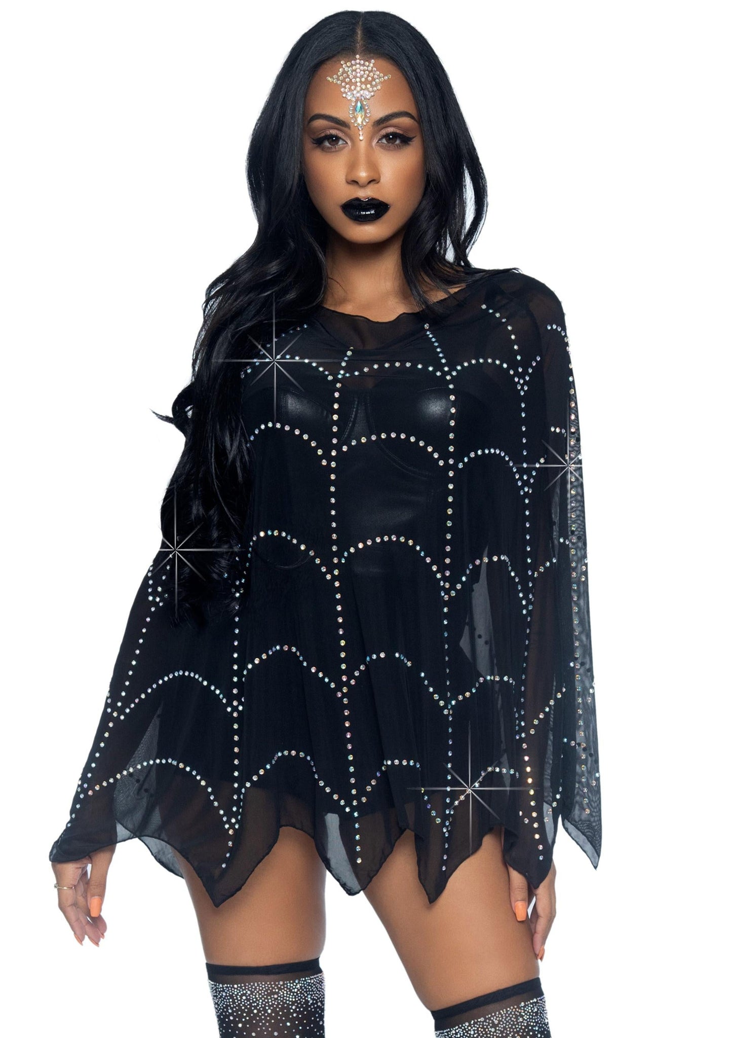 Sheer Rhinestone Poncho