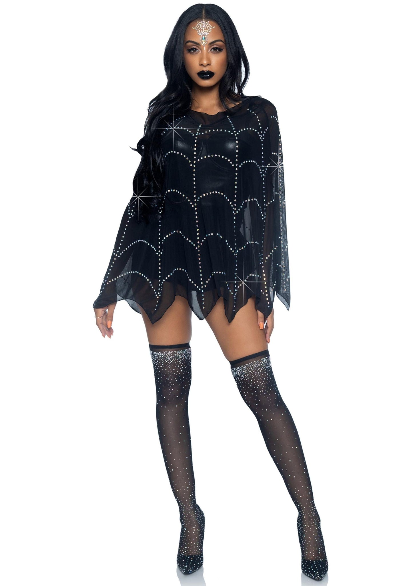 Sheer Rhinestone Poncho