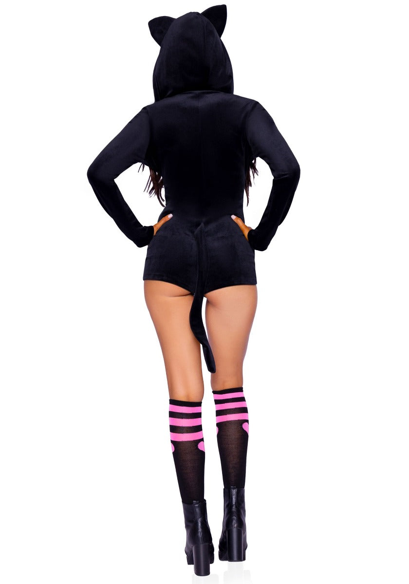 Black Velvet Kitty Cat Romper