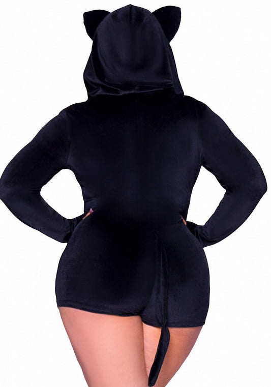 Plus Black Velvet Kitty Cat Romper