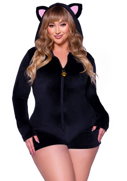 Plus Black Velvet Kitty Cat Romper