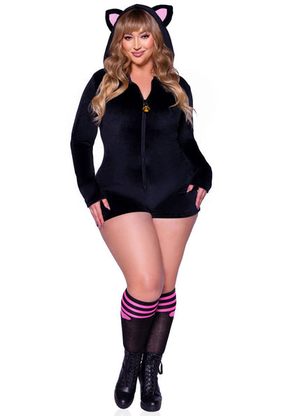Plus Black Velvet Kitty Cat Romper