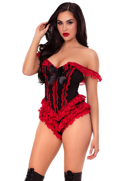 Boned Ruffle Bodysuit with Bow Accent