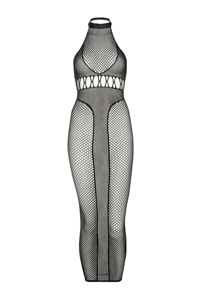 Halter Dual Net Backless Dress