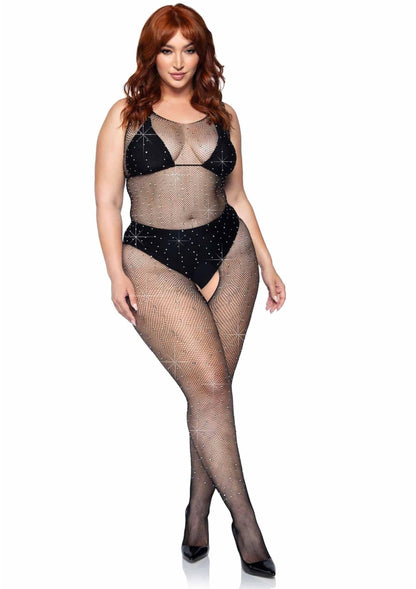 Plus Crystalized Fishnet Tank Bodystocking