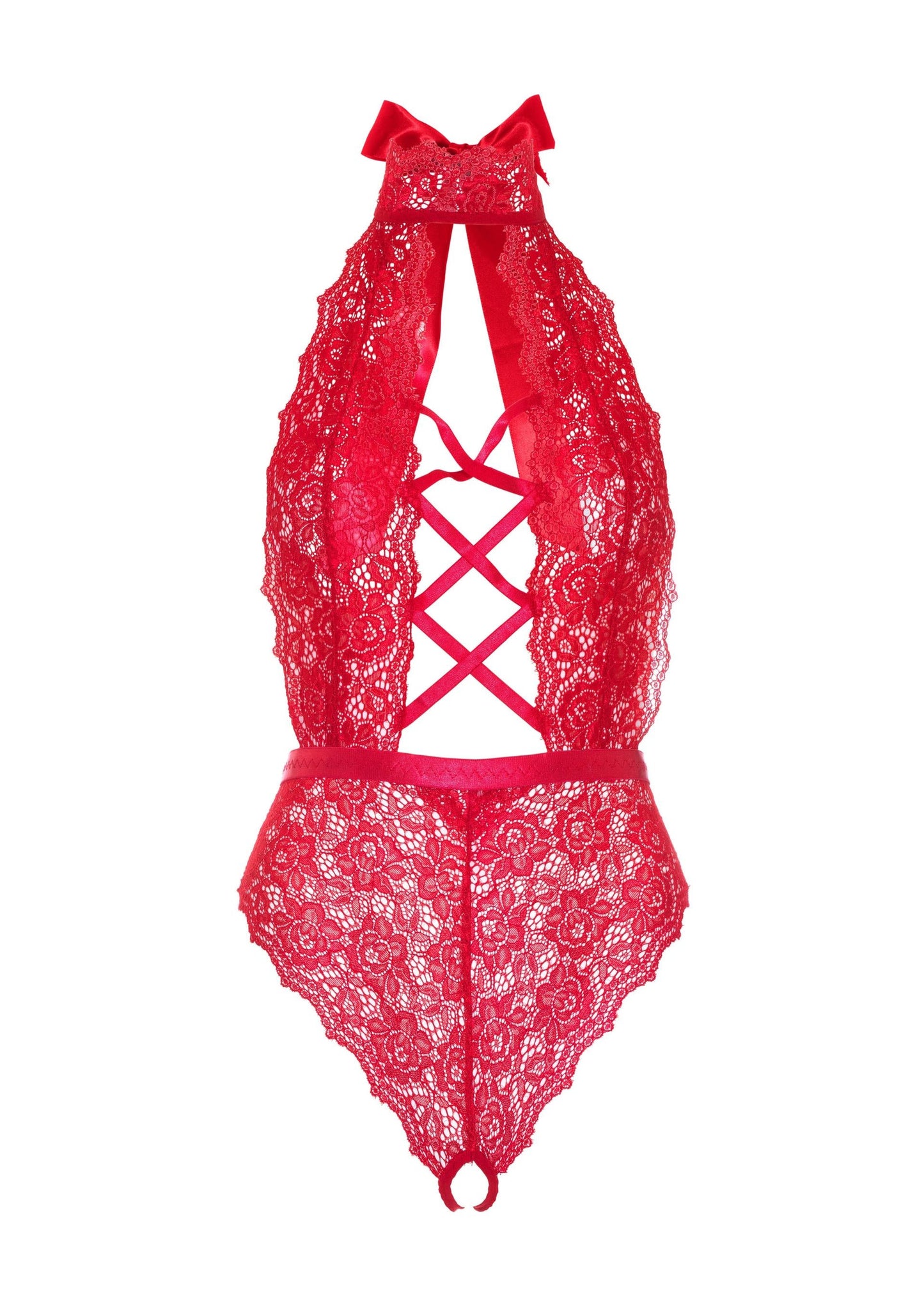 High Neck Crotchless Teddy