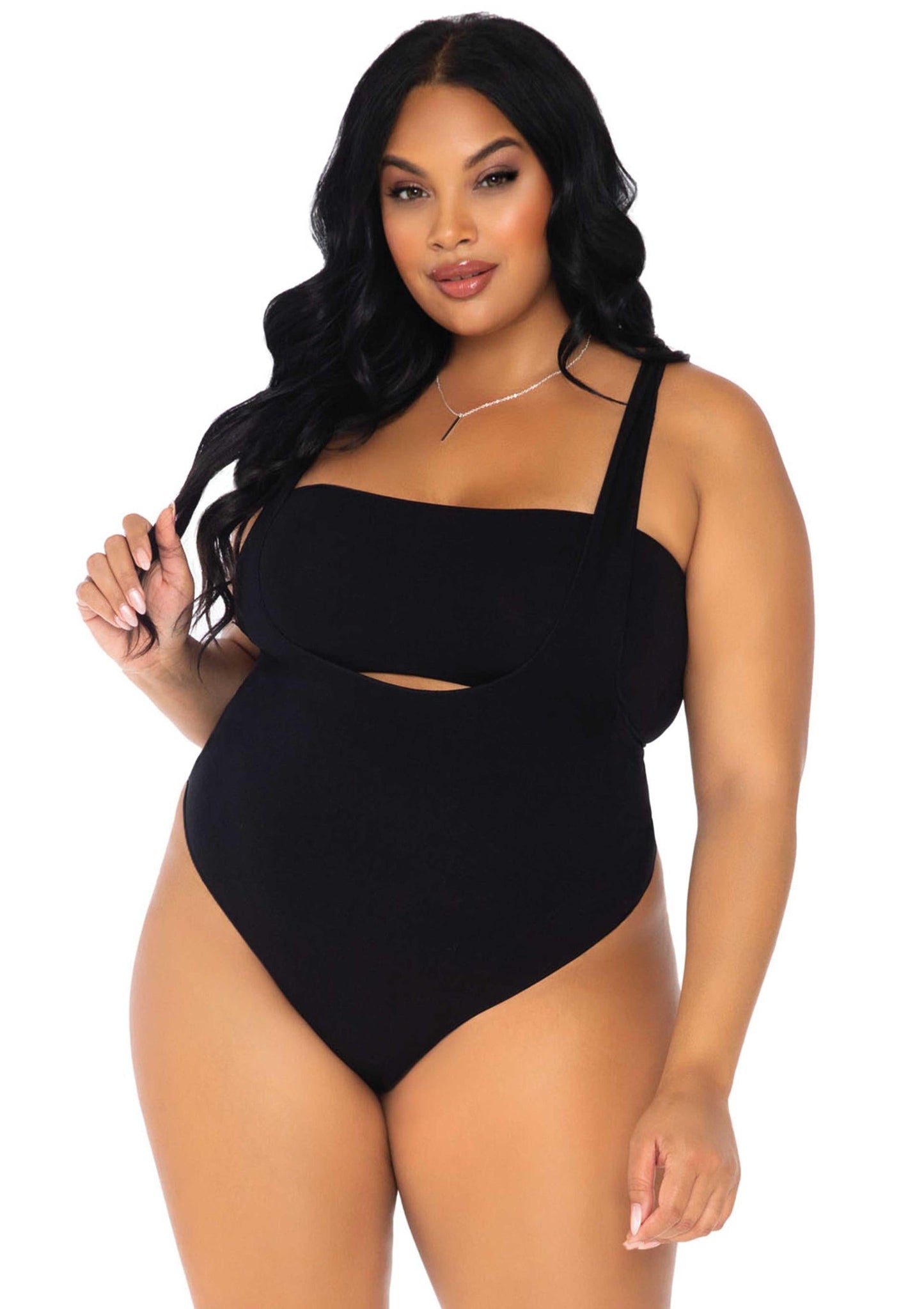 Plus Opaque Bandeau and Suspender Bodysuit