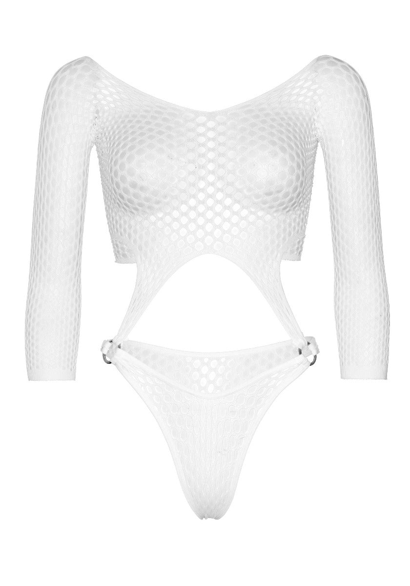 Long Sleeve Bodysuit with Thong White
