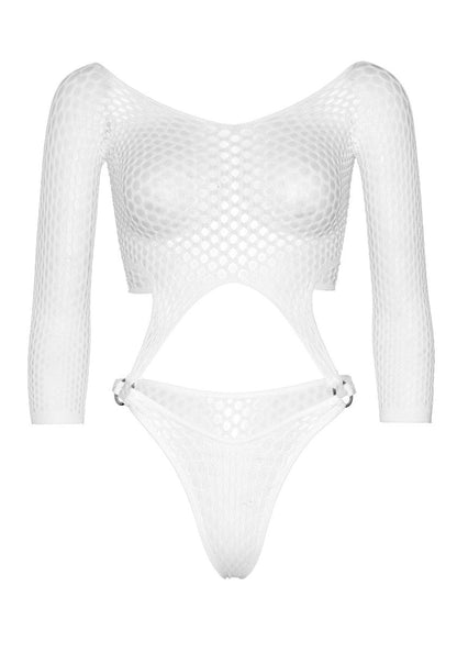 Long Sleeve Bodysuit with Thong White