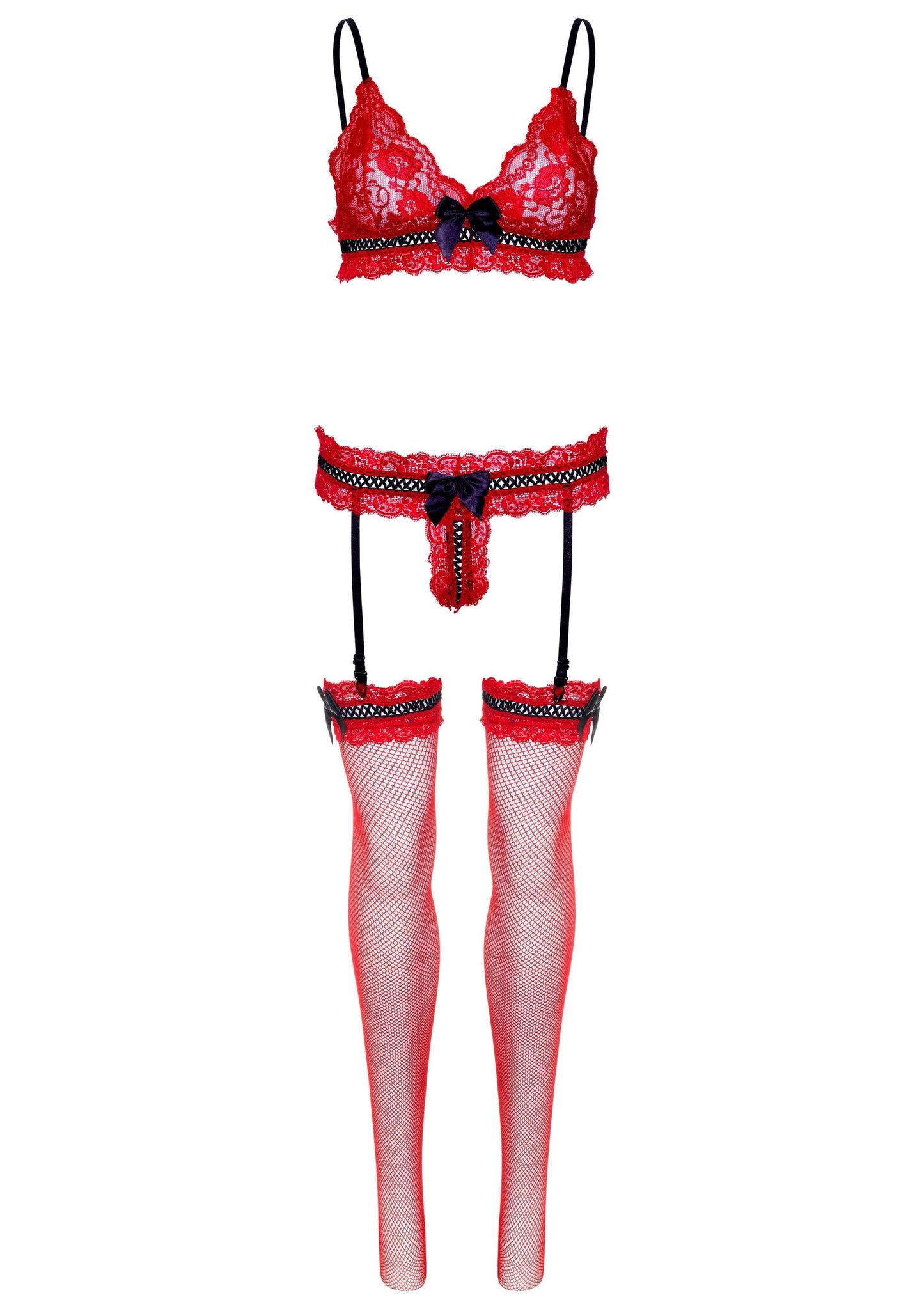 Bra and Panty Set with Fishnet Stockings