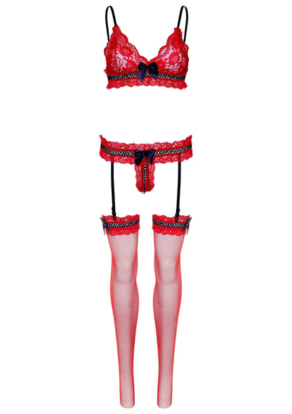 Bra and Panty Set with Fishnet Stockings
